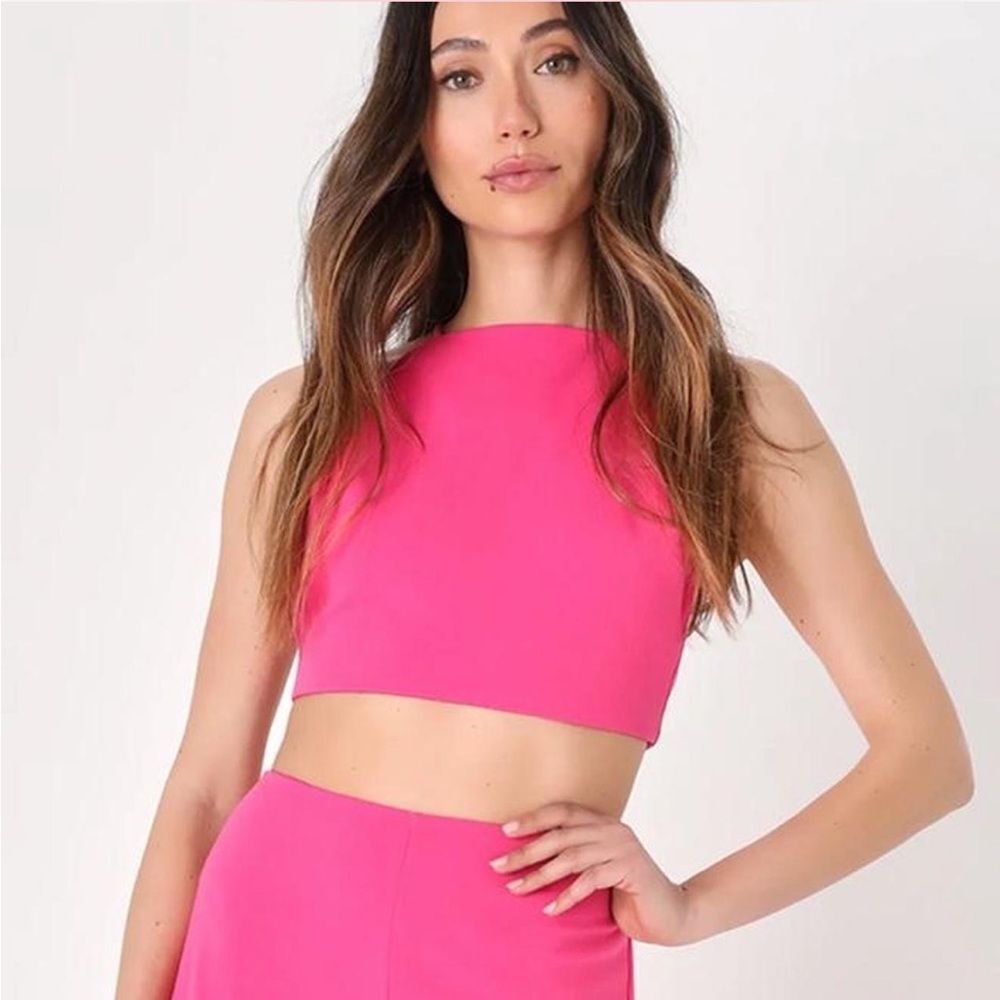 Lulus Poised Perfection Hot Pink Tie-Back Top Size S NWT